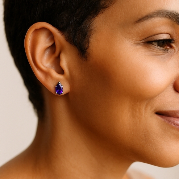 Jewelry - Brandon+Shea 1ct Pear Amethyst Stud Earrings in 925 Sterling Silver